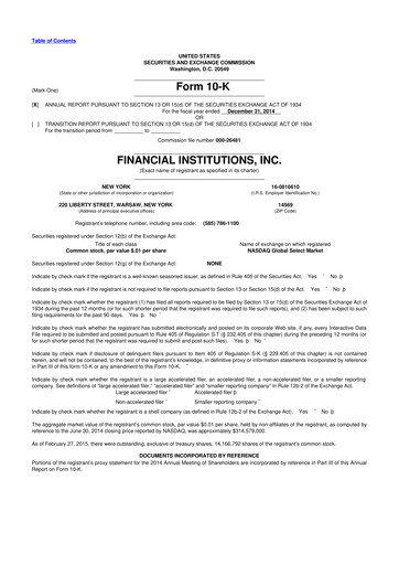 Thumbnail Financial Institutions 10-K Annual Report 