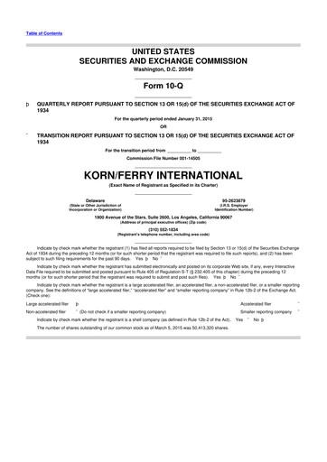 Miniature Korn Ferry
 10-Q Rapport trimestriel  