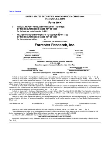 Thumbnail Forrester Research
 10-K Annual Report 2014