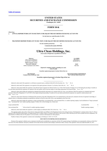 Thumbnail UCT (Ultra Clean Holdings) 10-K Annual Report 2014