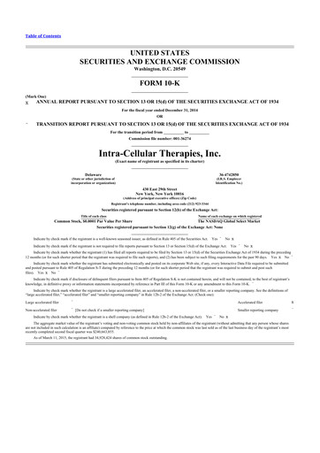 Vorschaubild Intra-Cellular Therapies 10-K Jahresbericht 2014