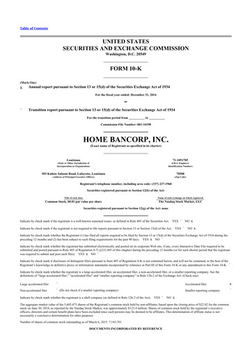 Thumbnail Home Bancorp
 10-K Annual Report 2014