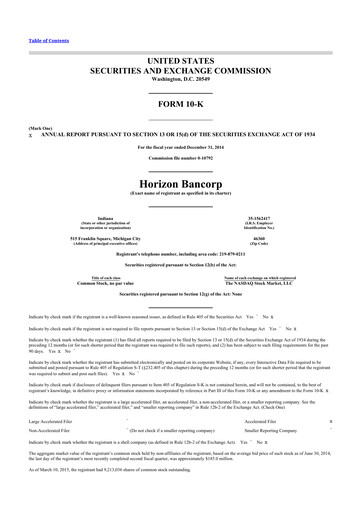 Thumbnail Horizon Bancorp 10-K Annual Report 2014