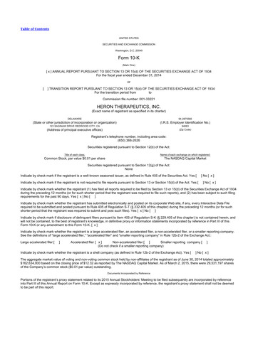 Vorschaubild Heron Therapeutics 10-K Jahresbericht 2014