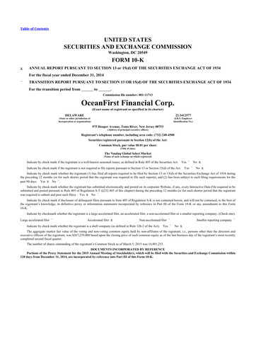 Thumbnail OceanFirst Financial 10-K Annual Report 2014