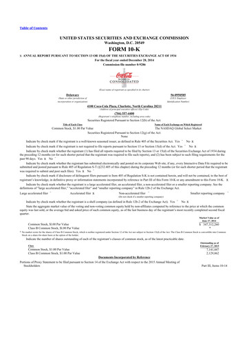 Thumbnail Coca-Cola Consolidated 10-K Annual Report 2014