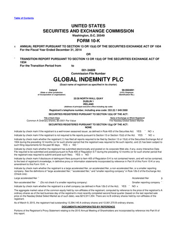 Thumbnail Global Indemnity 10-K Annual Report 2014