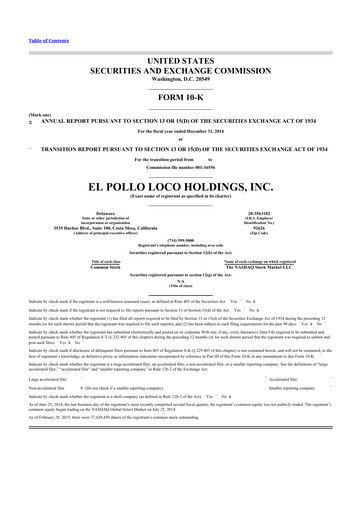 Miniature El Pollo Loco
 10-K Rapport annuel 2014