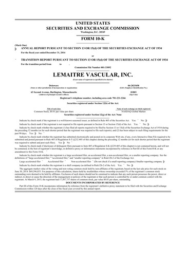 Thumbnail LeMaitre Vascular 10-K Annual Report 2014