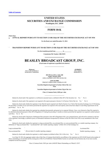 Miniature Beasley Broadcast Group
 10-K Rapport annuel 2014