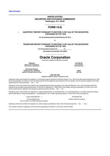 Thumbnail Oracle 10-Q Quarterly Report FY2015 