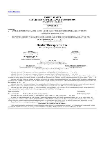 Miniature Ocular Therapeutix 10-K Rapport annuel 2014