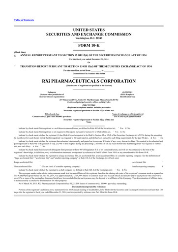 Vorschaubild Phio Pharmaceuticals 10-K Jahresbericht 2014