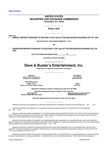 Thumbnail Dave & Buster's
 10-K Annual Report 2014