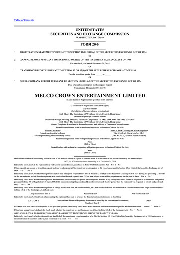Thumbnail Melco Resorts & Entertainment 20-F Annual Report 2014