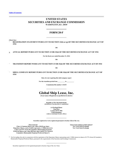 Thumbnail Global Ship Lease 20-F Annual Report 2014