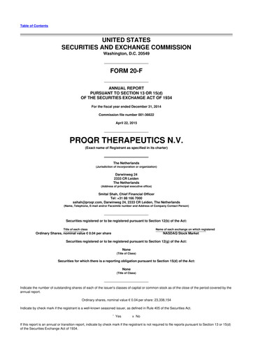 Thumbnail ProQR Therapeutics 20-F Annual Report 