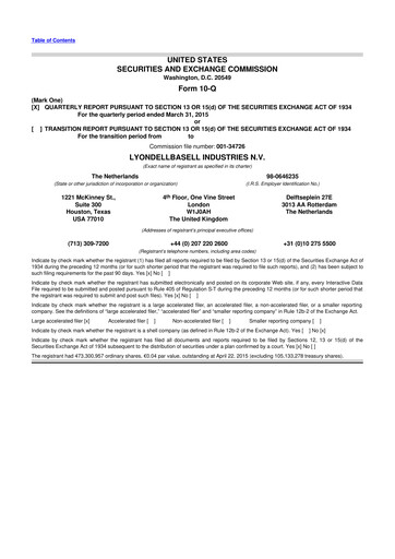 Thumbnail LyondellBasell 10-Q Quarterly Report FY2015 