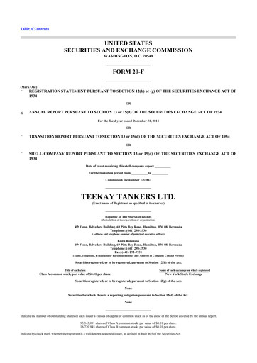 Thumbnail Teekay Tankers 20-F Annual Report 2014
