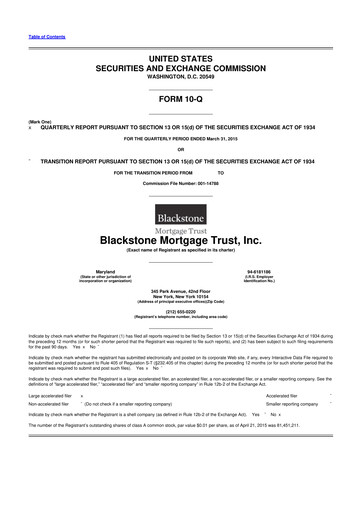 Miniature Blackstone Mortgage Trust
 10-Q Rapport trimestriel 2015 