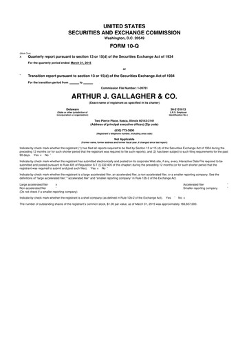Vorschaubild Arthur J. Gallagher & Co.
 10-Q Quartalsbericht 2015 