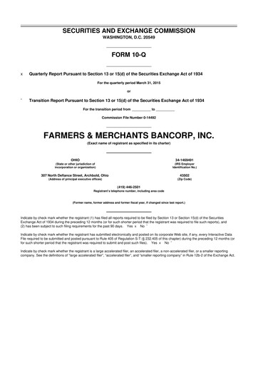 Thumbnail Farmers & Merchants Bancorp 10-Q Quarterly Report FY2015 