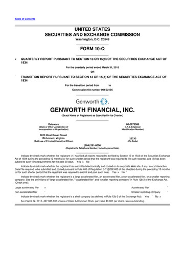 Thumbnail Genworth Financial
 10-Q Quarterly Report FY2015 