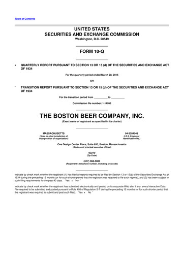 Vorschaubild Boston Beer Company 10-Q Quartalsbericht 2015 