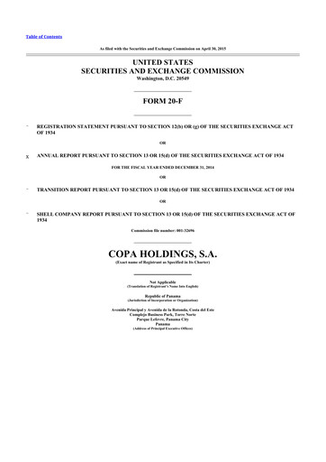 Thumbnail Copa Holdings
 20-F Annual Report 