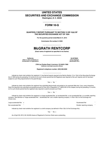 Miniature McGrath RentCorp
 10-Q Rapport trimestriel 2015 