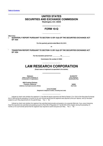 Thumbnail Lam Research 10-Q Quarterly Report FY2015 