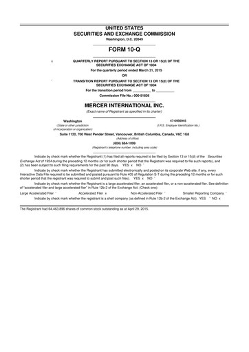 Vorschaubild Mercer International 10-Q Quartalsbericht 2015 