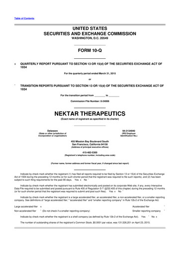 Thumbnail Nektar Therapeutics
 10-Q Quarterly Report FY2015 