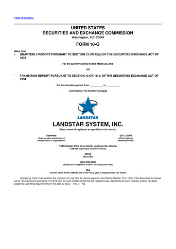 Miniature Landstar System
 10-Q Rapport trimestriel 2015 