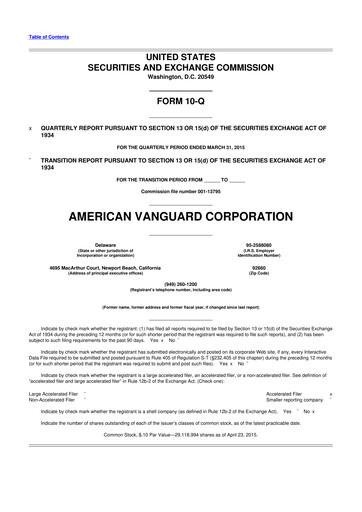 Thumbnail American Vanguard 10-Q Quarterly Report FY 
