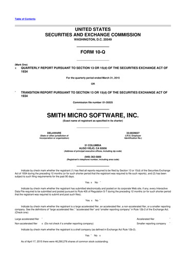 Miniature Smith Micro Software
 10-Q Rapport trimestriel 2015 