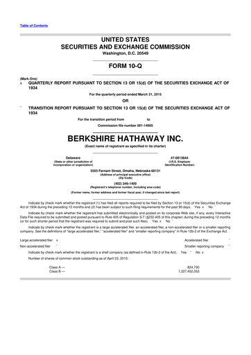 Thumbnail Berkshire Hathaway  10-Q Quarterly Report FY2015 