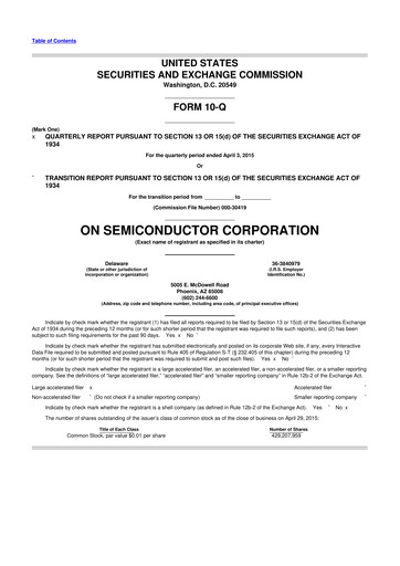 Thumbnail ON Semiconductor 10-Q Quarterly Report FY2015 