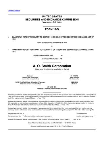 Thumbnail A. O. Smith 10-Q Quarterly Report FY2015 