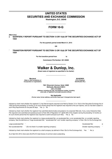 Miniature Walker & Dunlop

 10-Q Rapport trimestriel 2015 