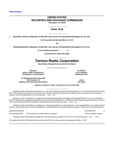 Thumbnail Terreno Realty
 10-Q Quarterly Report FY2015 