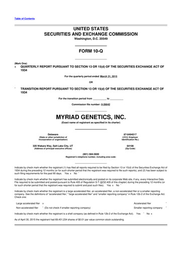 Thumbnail Myriad Genetics 10-Q Quarterly Report FY2015 