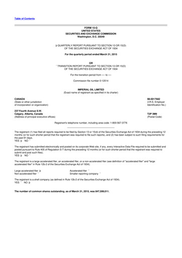 Vorschaubild Imperial Oil
 10-Q Quartalsbericht 2015 