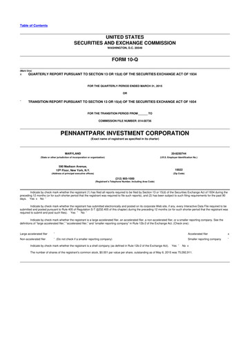 Thumbnail PennantPark Investment 10-Q Quarterly Report FY 