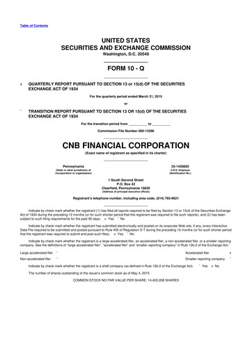 Thumbnail CNB Financial Corp 10-Q Quarterly Report FY2015 