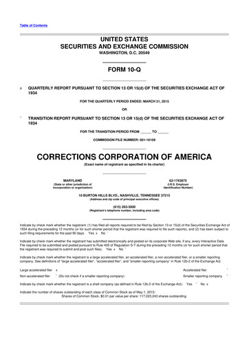 Thumbnail CoreCivic 10-Q Quarterly Report FY2015 