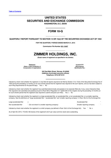 Thumbnail Zimmer Biomet 10-Q Quarterly Report FY2015 