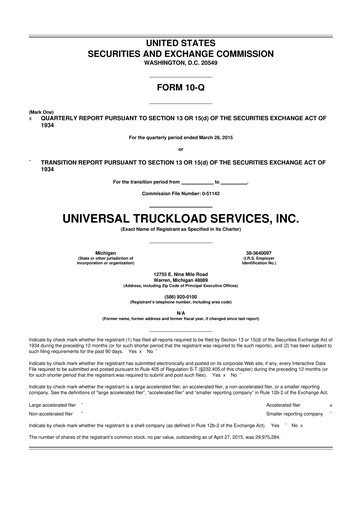 Thumbnail Universal Logistics Holdings 10-Q Quarterly Report FY2015 