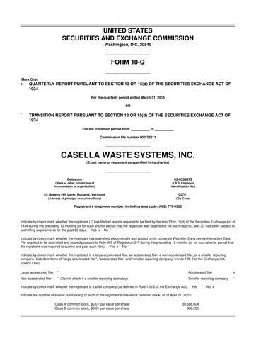 Thumbnail Casella Waste Systems
 10-Q Quarterly Report FY2015 