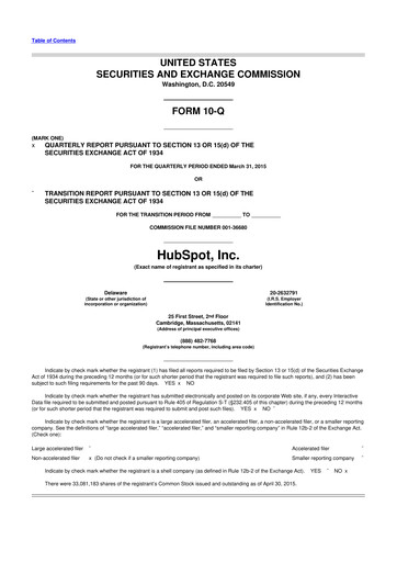 Thumbnail HubSpot 10-Q Quarterly Report FY2015 